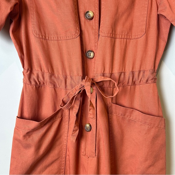 Marine Layer Baked Clay “Joni” Rust Jumpsuit - Button Front Drawstring Waist S - Picture 4 of 9